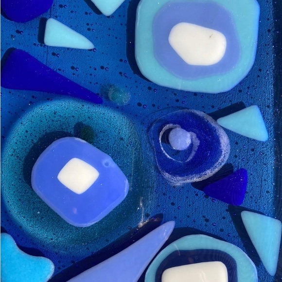 Greek Inspired Fused Art Glass  Hanging Plaque 8”x6” Greek Design Blue Glass - Picture 9 of 12